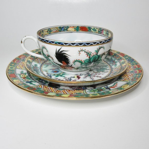 Antique Porcelain Tea Trio Rooster Pattern - Picture 3 of 9